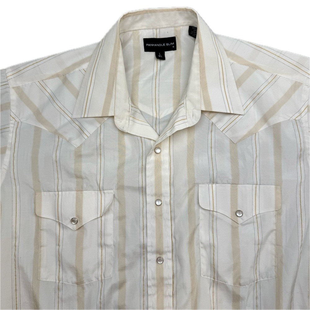 Panhandle Slim Mens Western Pearl Snap Shirt Cream Tan Striped Large 3158062